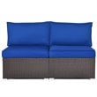 Costway 2-piece Rattan Patio Armless Sofa Furniture Set w/ Cushion in Navy
