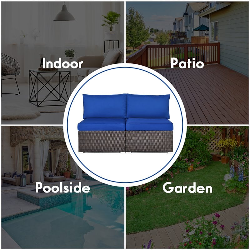Costway 2-piece Rattan Patio Armless Sofa Furniture Set w/ Cushion in Navy