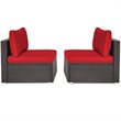 Costway 2-piece Rattan Patio Armless Sofa Furniture Set with Cushion in Red
