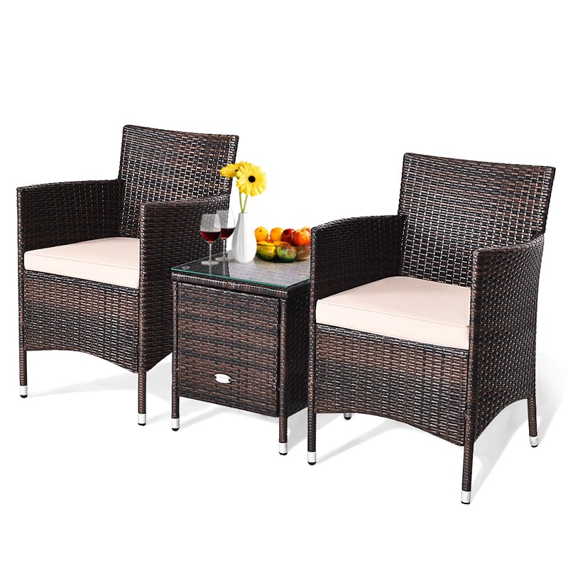Costway 3-piece PE Rattan Outdoor Wicker Furniture Sets Chairs in Beige