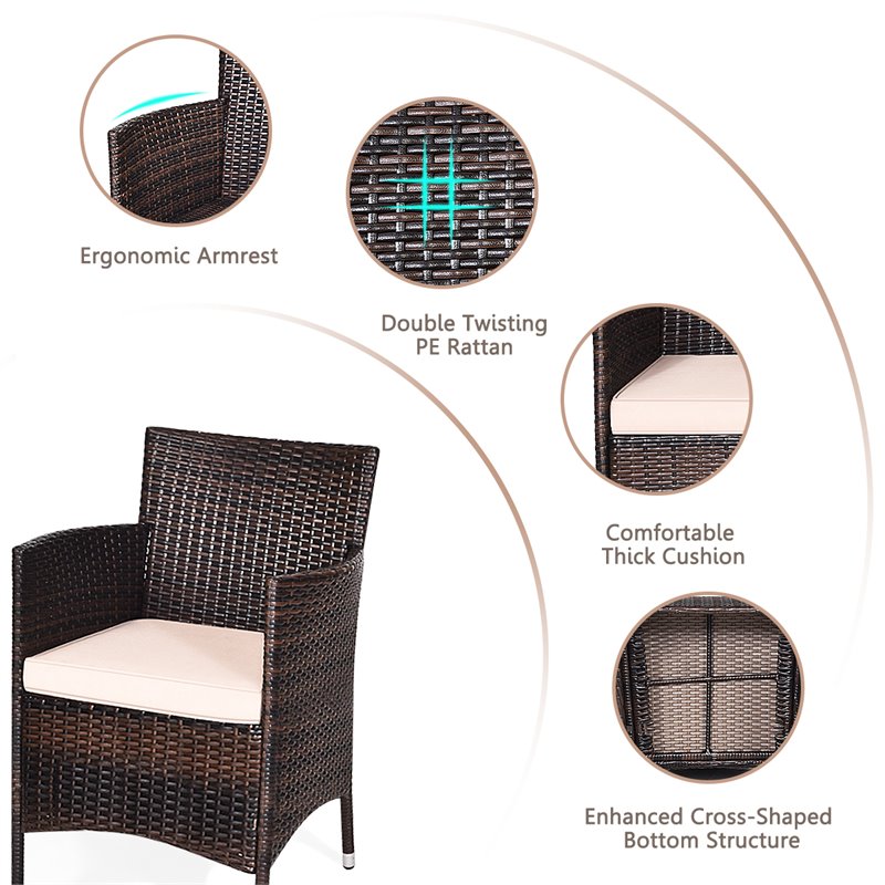 Costway 3-piece PE Rattan Outdoor Wicker Furniture Sets Chairs in Beige