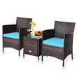 Costway 3-piece PE Rattan Outdoor Wicker Furniture Sets Chairs in Blue