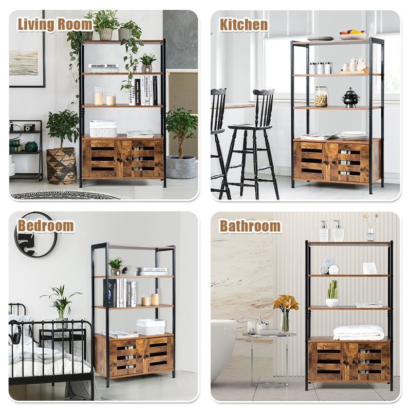 Costway MDF and Steel Bathroom Bookcase with 4 Tier Shelves in Brown and Black