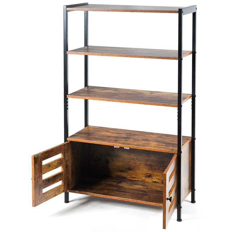 Costway MDF and Steel Bathroom Bookcase with 4 Tier Shelves in Brown and Black