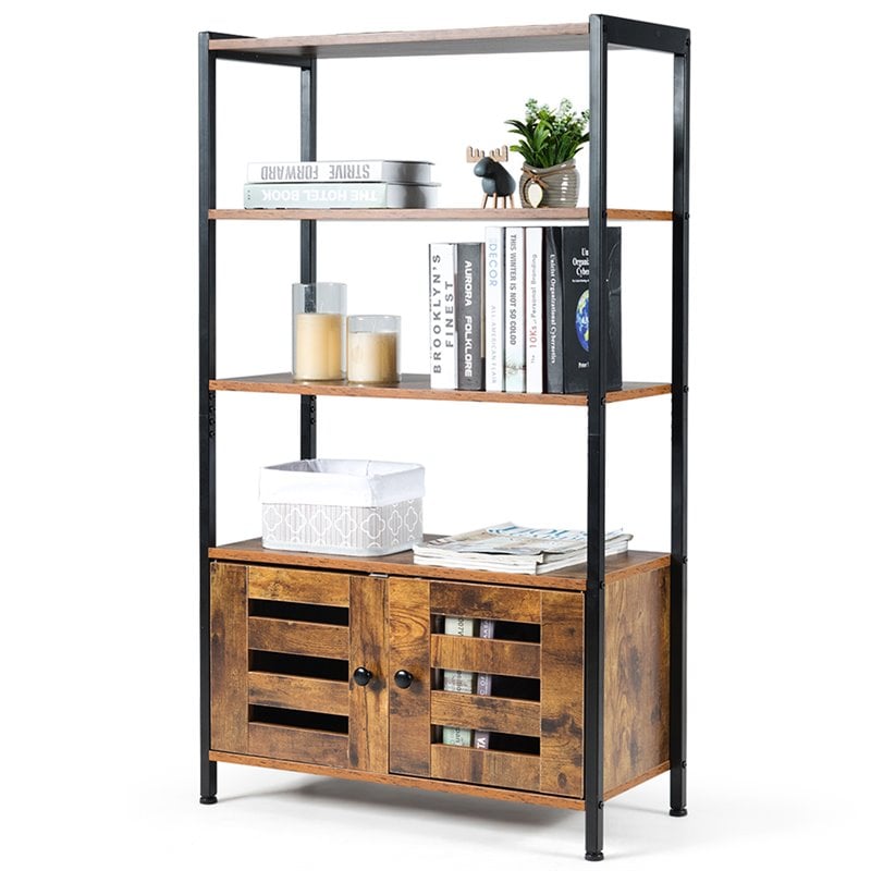 Costway MDF and Steel Bathroom Bookcase with 4 Tier Shelves in Brown and Black