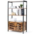 Costway MDF and Steel Bathroom Bookcase with 4 Tier Shelves in Brown and Black