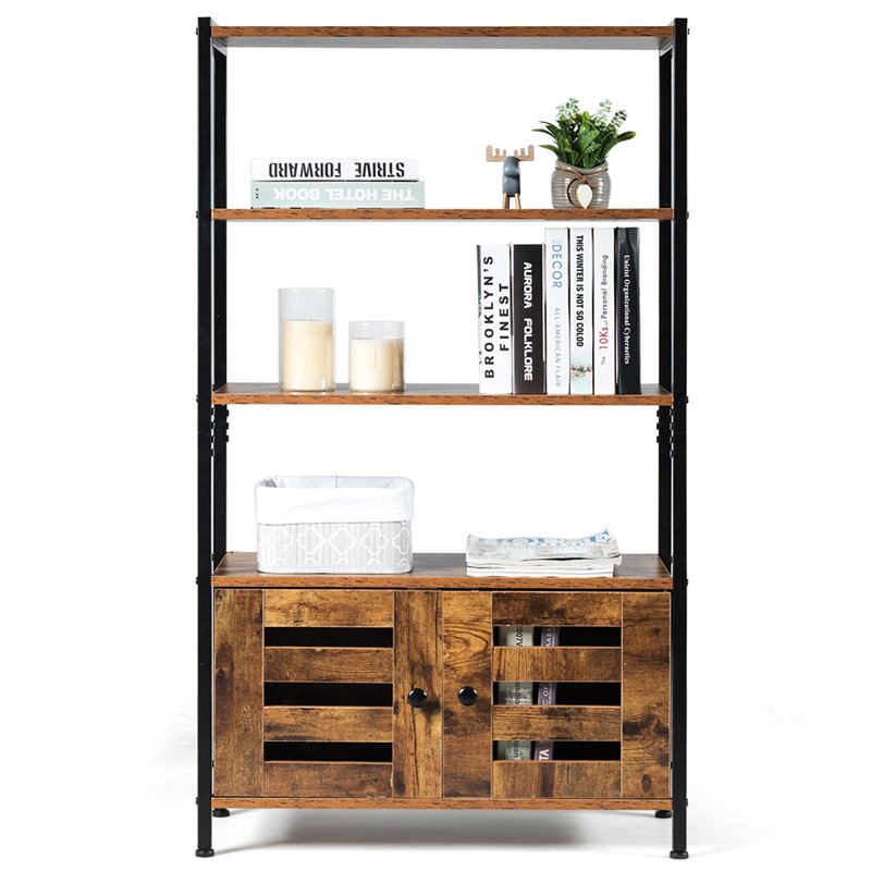 Costway MDF and Steel Bathroom Bookcase with 4 Tier Shelves in Brown and Black