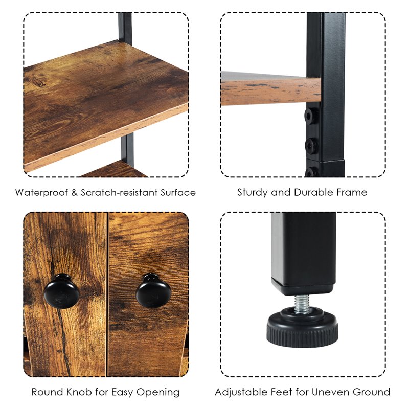 Costway MDF and Steel Bathroom Bookcase with 4 Tier Shelves in Brown and Black