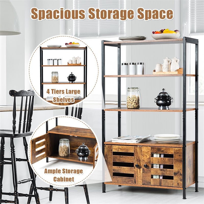 Costway MDF and Steel Bathroom Bookcase with 4 Tier Shelves in Brown and Black