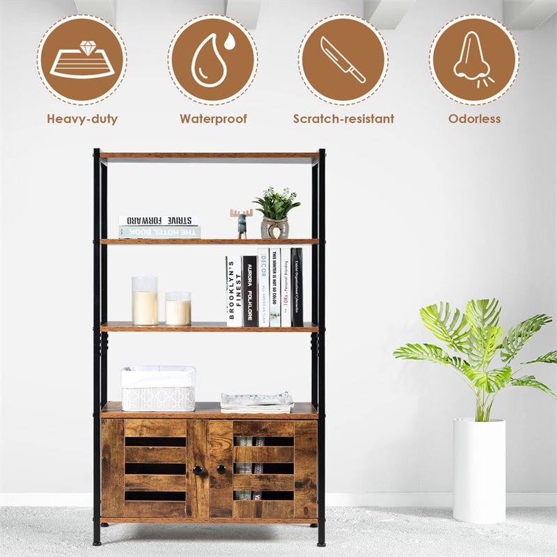 Costway MDF and Steel Bathroom Bookcase with 4 Tier Shelves in Brown and Black