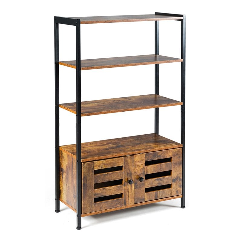 Costway MDF and Steel Bathroom Bookcase with 4 Tier Shelves in Brown and Black