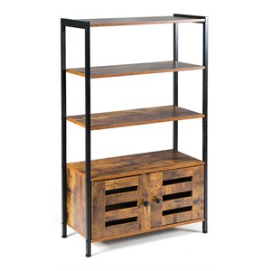 Costway MDF and Steel Bathroom Bookcase with 4 Tier Shelves in Brown and Black