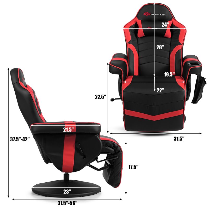 Costway PU Leather and Iron Swivel Massage Gaming Chair in Red