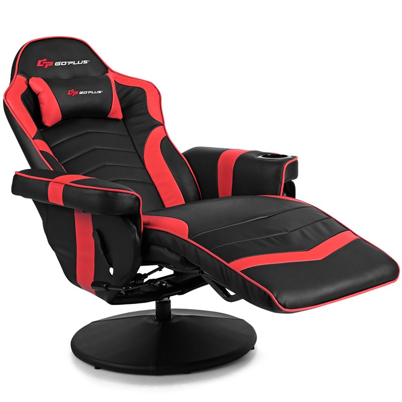Costway PU Leather and Iron Swivel Massage Gaming Chair in Red