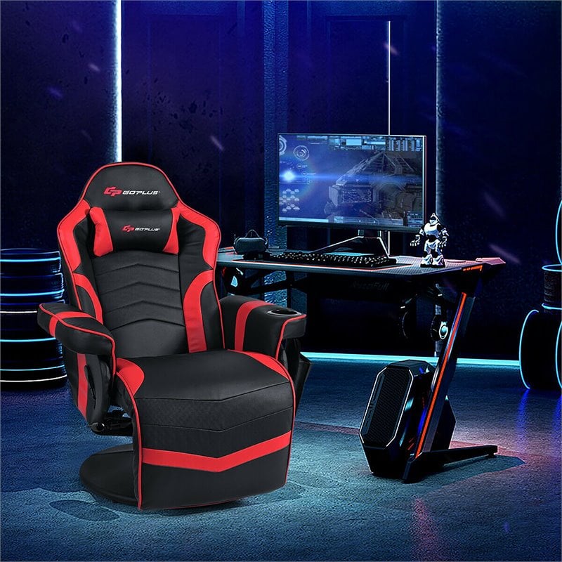 Costway PU Leather and Iron Swivel Massage Gaming Chair in Red