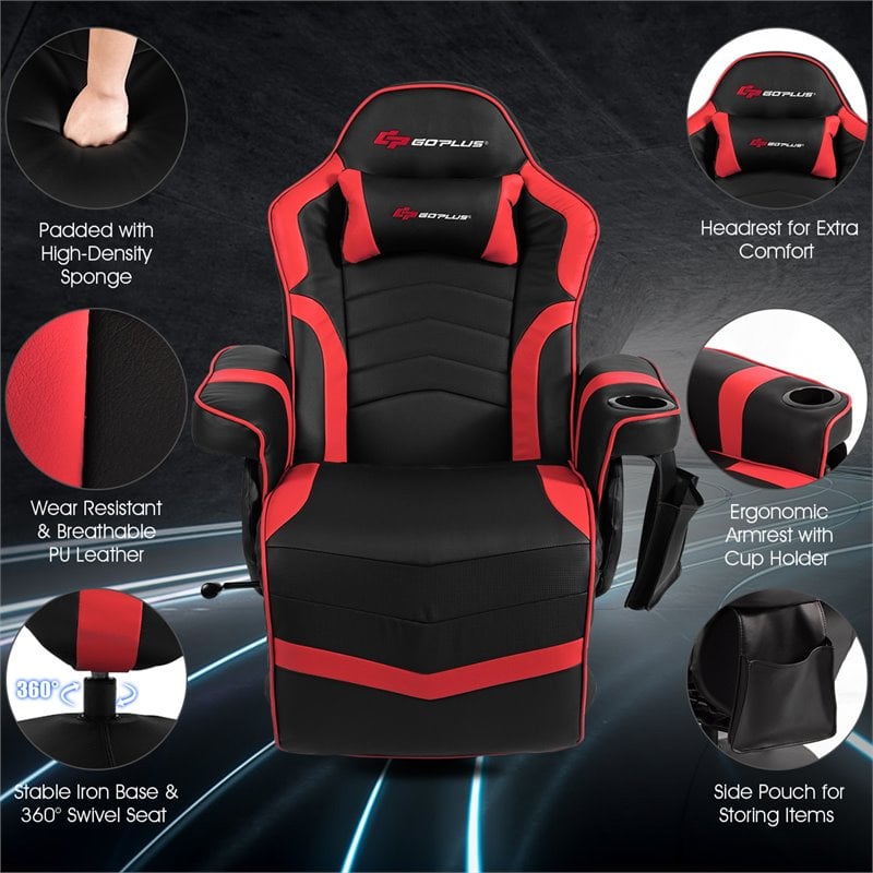 Costway PU Leather and Iron Swivel Massage Gaming Chair in Red