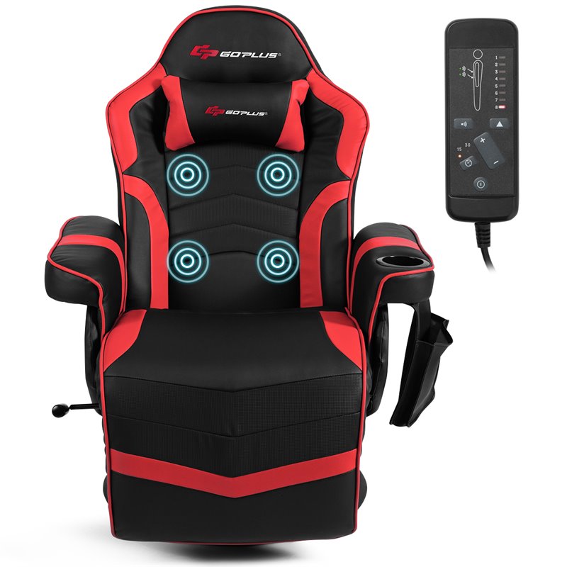 Costway PU Leather and Iron Swivel Massage Gaming Chair in Red