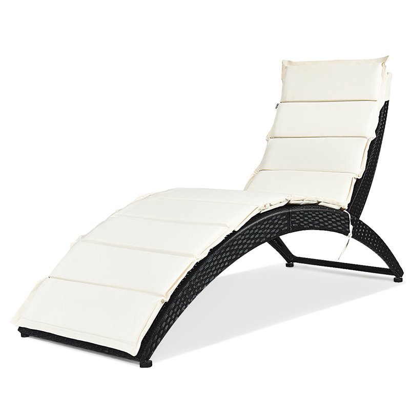 Costway Rattan Cushioned Portable Folding Patio Lounge Chair in Black