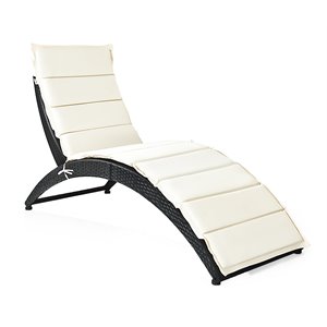costway rattan cushioned portable folding patio lounge chair in black
