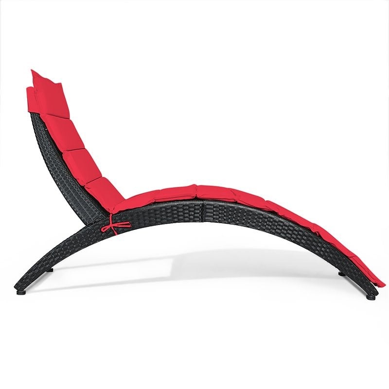 Costway Rattan Cushioned Portable Folding Patio Lounge Chair in Red