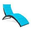 Costway Rattan Cushioned Portable Folding Patio Lounge Chair in Turquoise