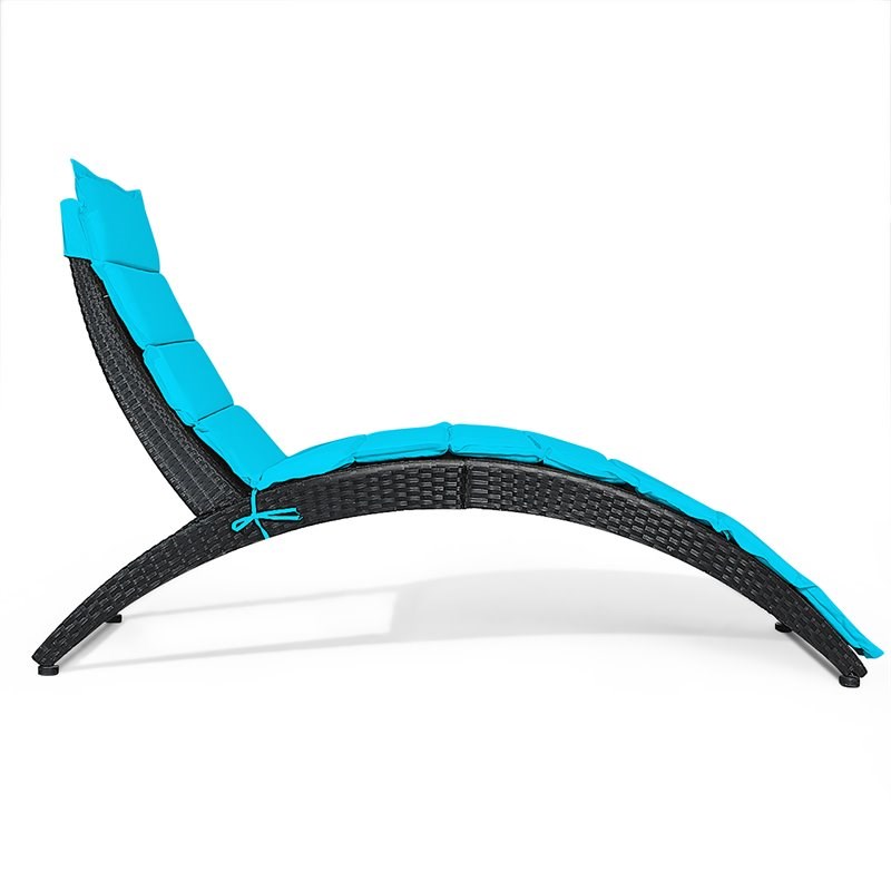 Costway Rattan Cushioned Portable Folding Patio Lounge Chair in Turquoise