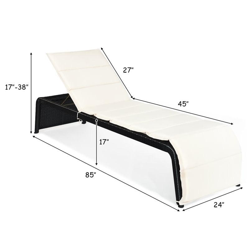 Costway Rattan Adjustable Cushioned Back Patio Lounge Chair in White