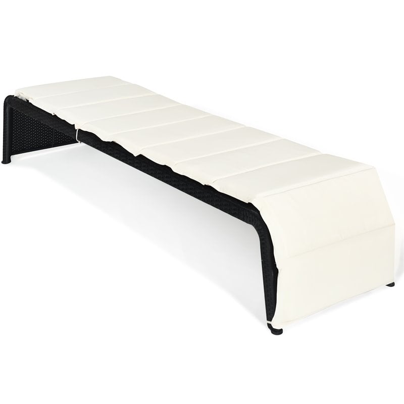 Costway Rattan Adjustable Cushioned Back Patio Lounge Chair in White