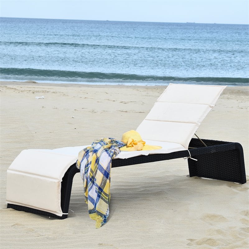 Costway Rattan Adjustable Cushioned Back Patio Lounge Chair in White