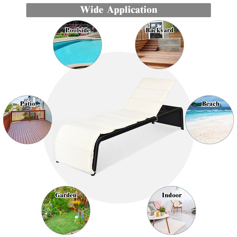 Costway Rattan Adjustable Cushioned Back Patio Lounge Chair in White
