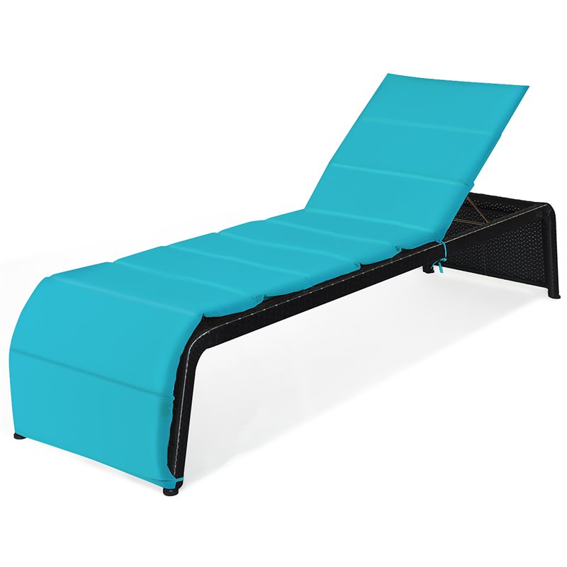Costway Rattan Adjustable Cushioned Back Patio Lounge Chair in Turquoise