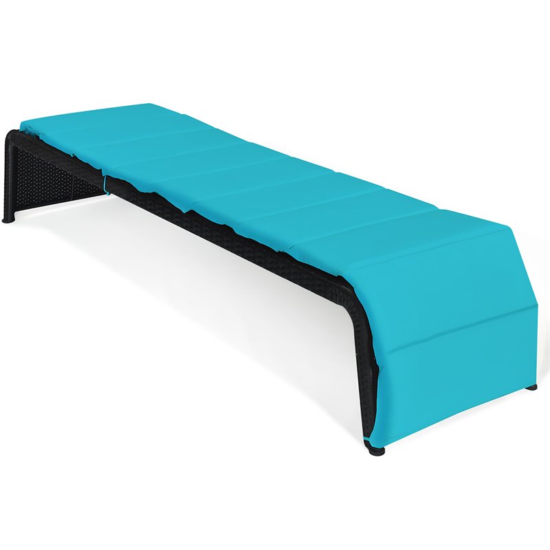 Costway Rattan Adjustable Cushioned Back Patio Lounge Chair in Turquoise