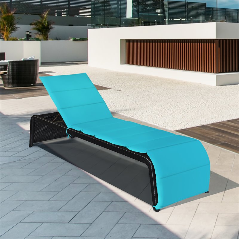 Costway Rattan Adjustable Cushioned Back Patio Lounge Chair in Turquoise