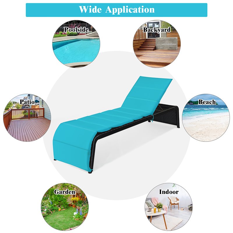 Costway Rattan Adjustable Cushioned Back Patio Lounge Chair in Turquoise