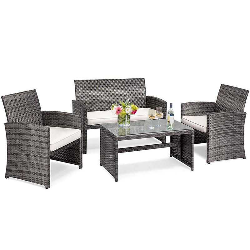 Costway 4-piece Rattan Patio Furniture Set with Padded Cushions in Mix Gray