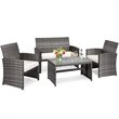 Costway 4-piece Rattan Patio Furniture Set with Padded Cushions in Mix Gray