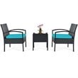 Costway 3-piece Rattan Patio Furniture Set with Seat Cushions in Turquoise