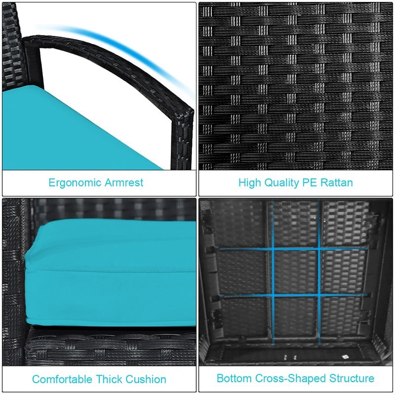 Costway 3-piece Rattan Patio Furniture Set with Seat Cushions in Turquoise