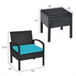 Costway 3-piece Rattan Patio Furniture Set with Seat Cushions in Turquoise