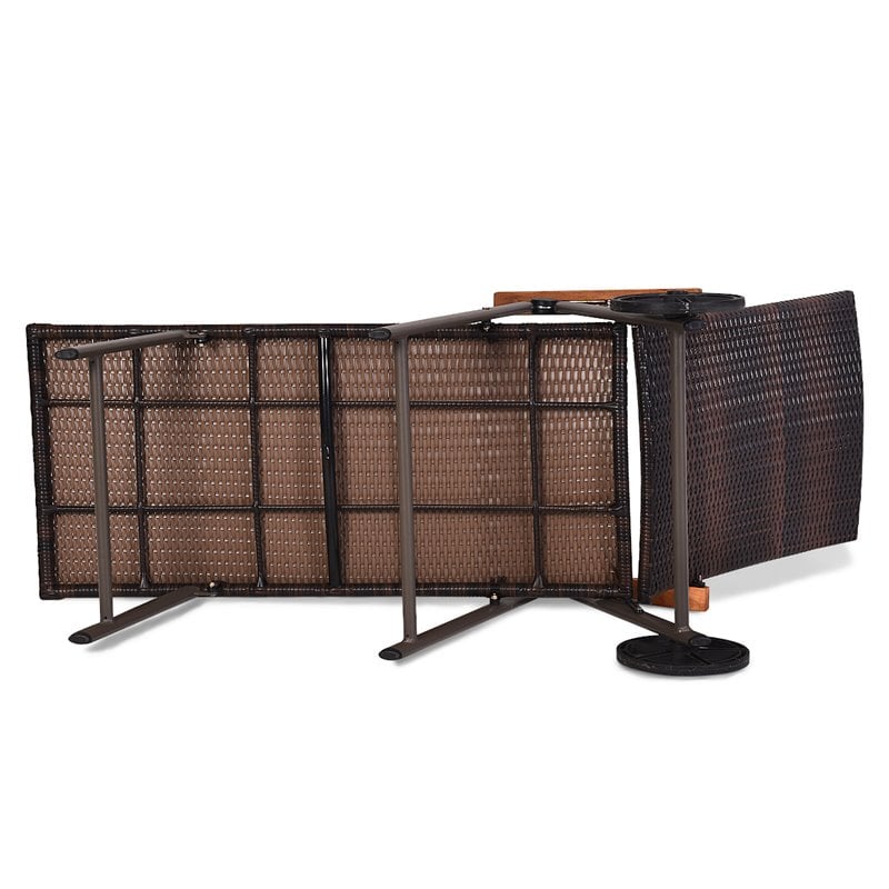 Costway Aluminum Rattan Patio Lounger Recliner Chair with Wheels in Brown
