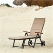 Costway Aluminum Rattan Patio Lounger Recliner Chair with Wheels in Brown