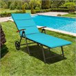 Costway Aluminum Rattan Patio Lounger Recliner Chair with Wheels in Turquoise