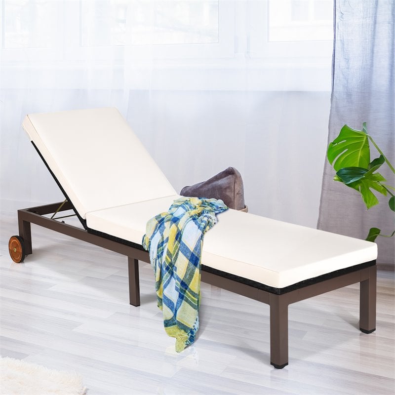 Costway Adjustable Backrest and Removable Wheels Patio Lounge Chair in White