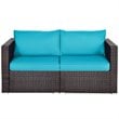 Costway 2-piece Rattan Patio Corner Sofa Set with Blue Cushion in Brown
