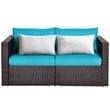 Costway 2-piece Rattan Patio Corner Sofa Set with Blue Cushion in Brown