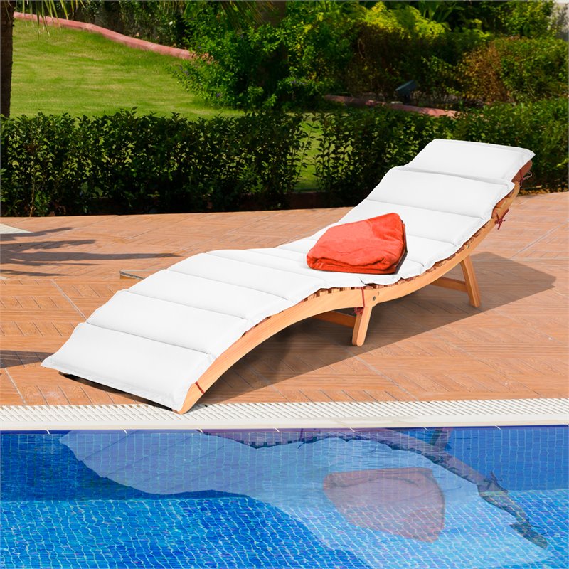 Costway Eucalyptus Wood and Sponge Folding Patio Lounge Chair in White