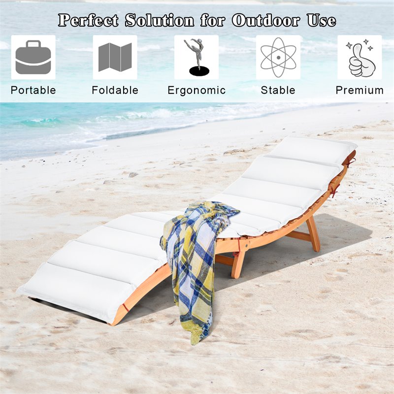 Costway Eucalyptus Wood and Sponge Folding Patio Lounge Chair in White
