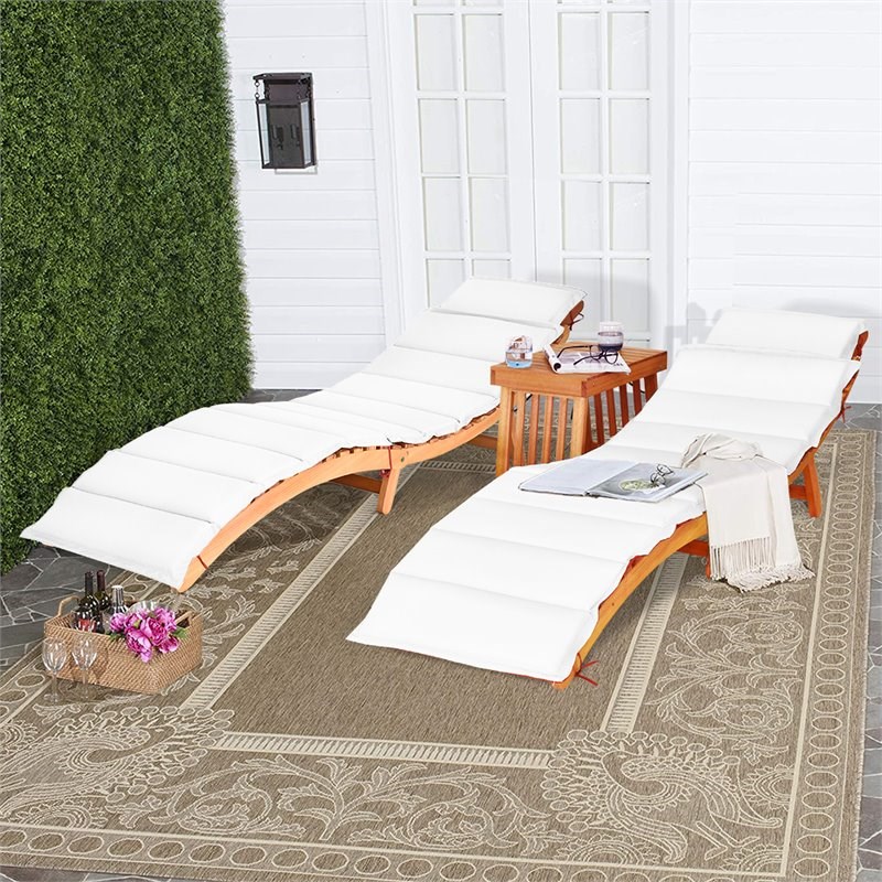 Costway 3-piece Eucalyptus Wood Folding Lounge Chair Set with Table in Red