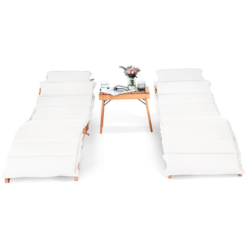 Costway 3-piece Eucalyptus Wood Folding Lounge Chair Set with Table in Red