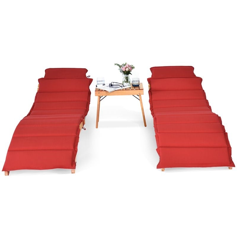 Costway 3-piece Eucalyptus Wood Folding Lounge Chair Set with Table in Red